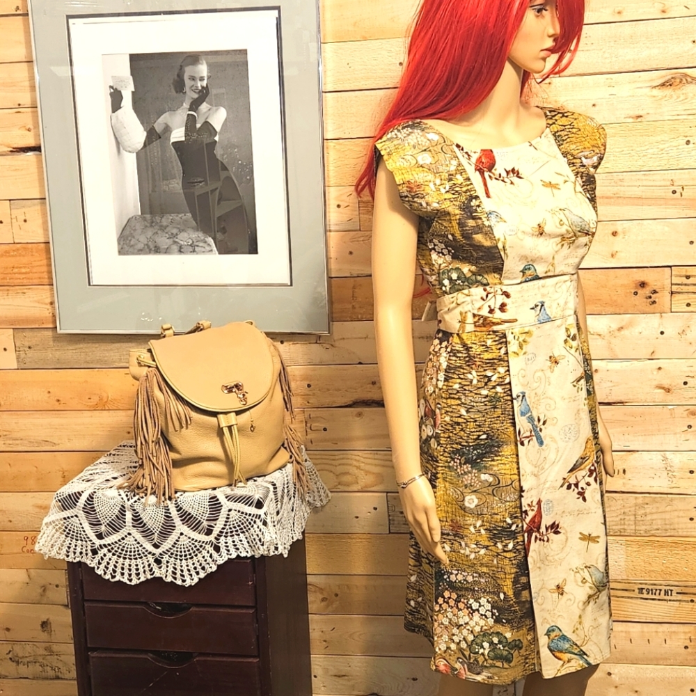Women's Yellow Floral and Birds/Nature Patchwork Dress